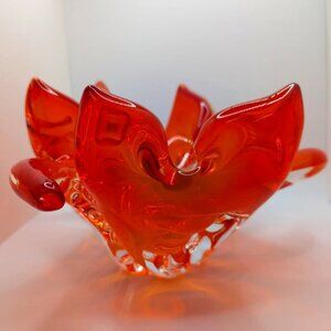 Vintage Murano glass Sunburst Flame Bowl Hand Blown Art orange Amberina